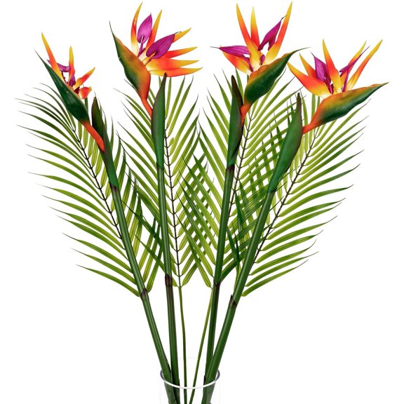 8 count Bird of Paradise Artificial Combo Palm Leaves,4 Faux Bird of Paradise with 4 Artificial Palm Leaves for Wedding Garden Office Indoor and Outdoor Decor(Orange)