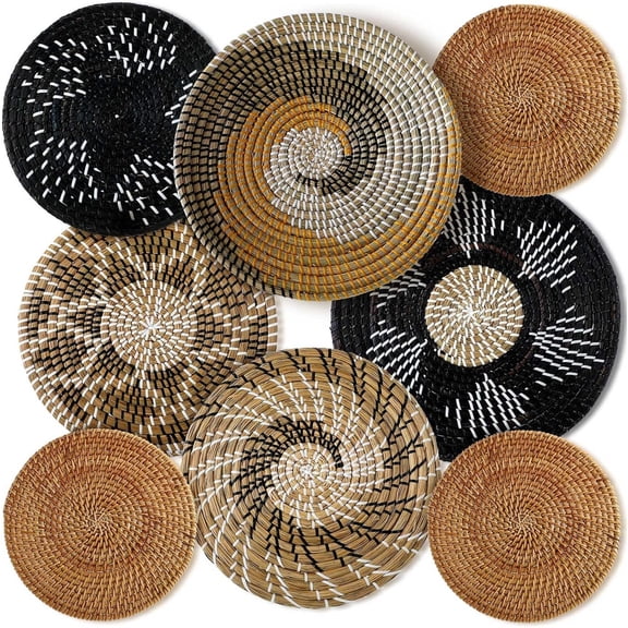 8 count Boho Wall Basket Decor Decorative Bulrush Woven Basket Wall Decor Rustic Baskets for Kitchen Rustic Summer Decorations()