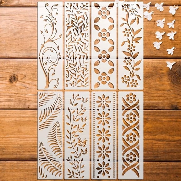 8 count Border Stencil Floral Craft Template Plastic Templates 3 * 12inch Flower Vines Stencils Painting Furniture Wall Canvas Floor