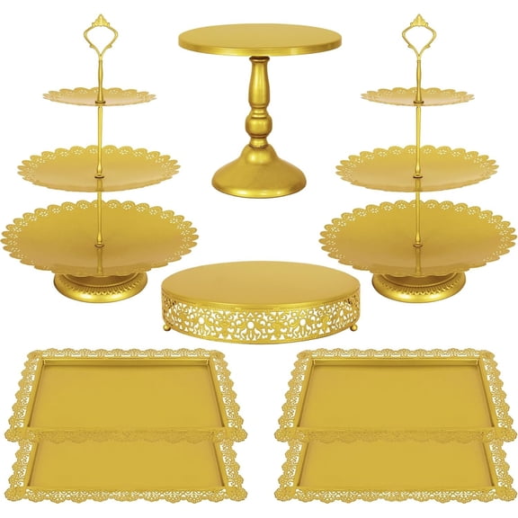 8 count Cake Stand Metal Dessert Table Display Set, 3-Tier Cupcake Stand, Cake Display Tower and Cookie Tray Rack Serving Tray for Birthday Party, Weddings, Shower ()