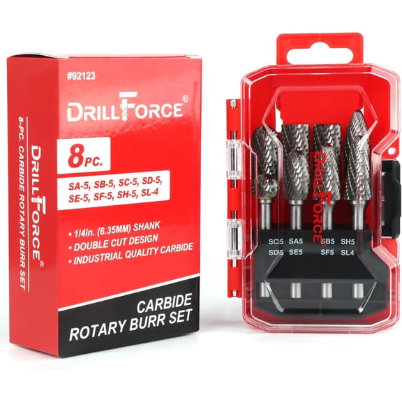 8 count Carbide Burr Set 1/4" Shank, Double Cut Tungsten Carbide Rotary Tool Attachment Kit Rasp Accessories for   Metal  Carving, Engraving, Polishing, Deburring