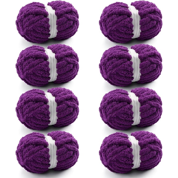 8 count Chunky Yarn for Hand Knitting - Chunky Chenille Yarn for Crocheting - Fluffy Yarn for Crochet -  Yarn for Hand Knitting 28.4 yds 7.7 oz of  Bulky Yarn (Violet)