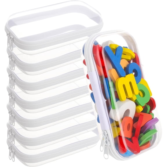 8 count Clear Hard Shell Zipper Case, Transparent Hard Plastic Zipper Pouches, Portable Travel Storage Organizer Bins, Hard Plastic Case for Snacks Toiletry (S: 7.8 x 4.3 x 2 Inch)