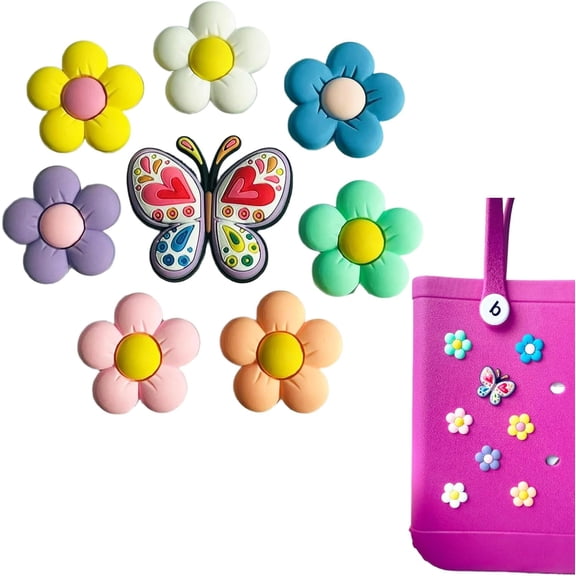 8 count Compatible with  accessories,  charms, Washable  and 4D butterflies Bag Charms,  for  for women Rubber Tote Beach Bags