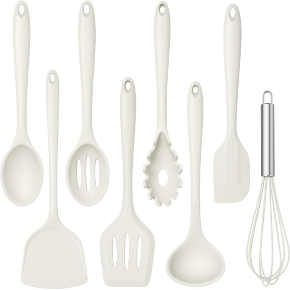 8 count  Cooking Utensils - 446?F  Kitchen Silicon Utensils Set, Turner, Spatula, Spoon, Whisk, Kitchen Cooking Gadgets Tools for Nonstick Cookware, Dishwasher Safe-White
