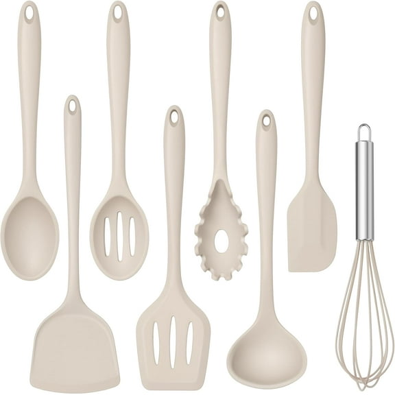 8 count  Cooking Utensils - 446?F  Kitchen Silicon Utensils Set, Turner, Spatula, Spoon, Whisk, Kitchen Cooking Gadgets Tools for Nonstick Cookware, Dishwasher Safe-Khaki