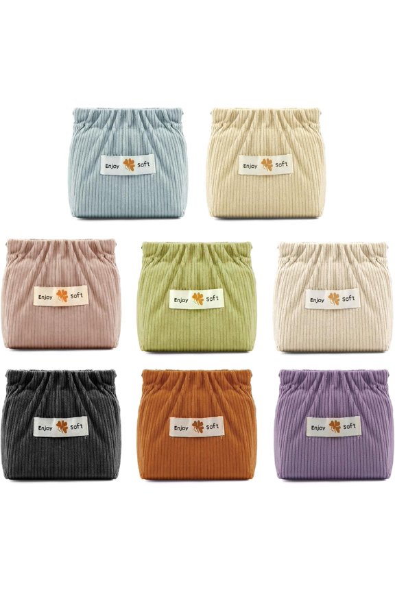 8 count Corduroy Hair Tie Organizer,Elastic Mini Cute Makeup Pouch,Portable Small Travel Toiletry Bag,Multipurpose Storage Pouch for , Lipsticks, Hair Accessories(COLOR:color)
