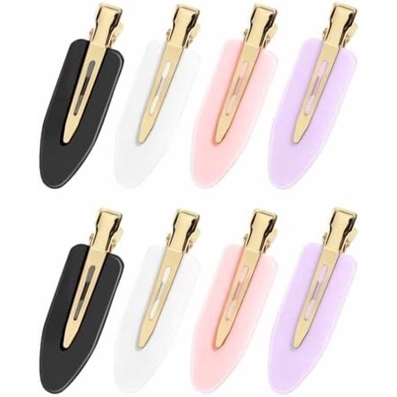 8 count No Crease Hair Clips for Women and Girls, Creaseless Flat Clips for Makeup Application with Metal Handles, No Bend Design Holds Bangs in Place During Daily Styling and Getting