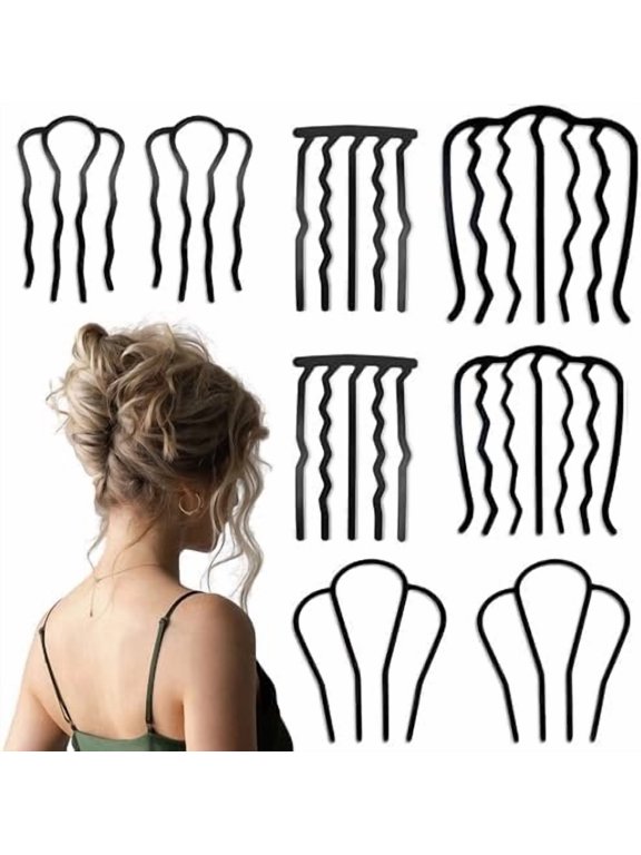 8 count Hair Side Combs Twist Comb Metal Hair Fork Clip Hair Pin Stick for Updo Bun, U Shape Hair Combs Hair Tool for Hairstyle Hair Accessories