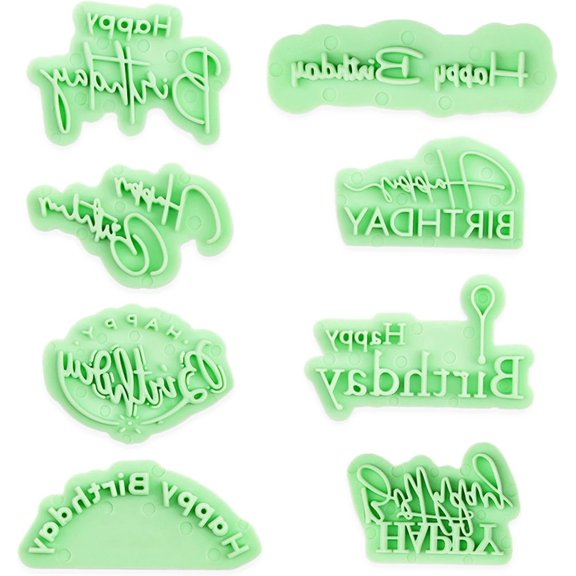 8 count Happy Birthday Letter Fondant Cutters Set, Cookie with Happy Birthday Phrases, Plastic Cookie Embosser Tools for Cake Cupcake Fondant DIY Baking Decoration & Clay Crafts Making Supplies