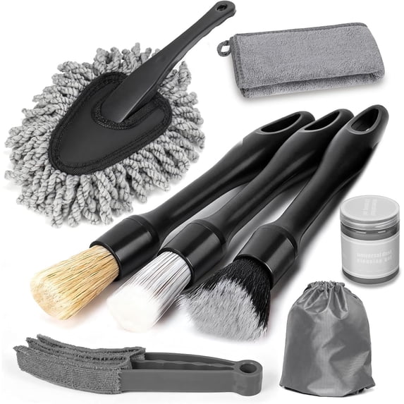 8 count Interior Detailing Kit for Men - 200g Cleaning Gel (185% Than 70g), Ultra-Soft Detailing Brush Set with Duster, Air Vent Brush & Microfiber Towel