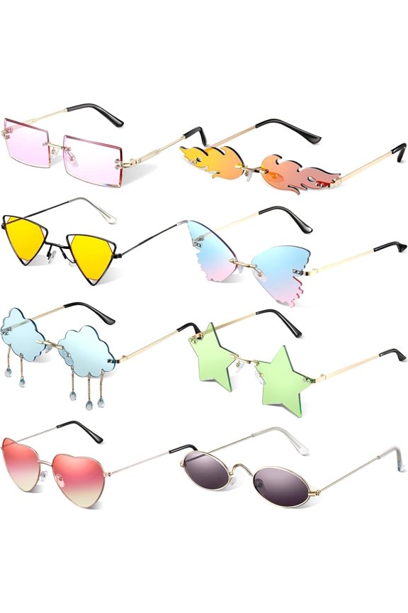 8 count Irregular Sunglasses Set Heart Sunglasses Flame Cloud Butterfly Rimless Glasses Favors ( Style)