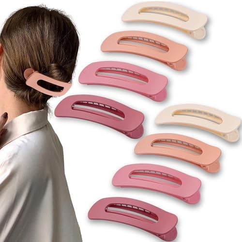 8 count Large Lay Flat Claw Clips for Women Side Slide Barrettes for Thin Fine Hair Rectangle Hair Accessories,Matte Beige