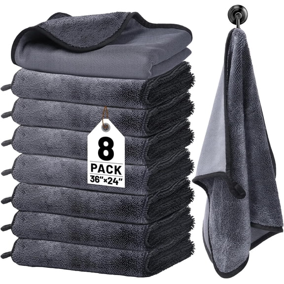 8 count Microfiber Towels for 36x24 Inch Microfiber Cleaning Cloths Soft Detailng Towel Cloths 600 GSM Detailing Buffing Quick Drying Towel Polishing Waxing Detailing Towel Cloth