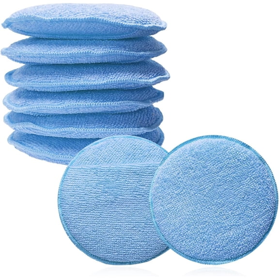 8 count Microfiber Wax Applicator Pads, 5 Inch Round  Wash Sponge Cleaning Tools with Finger Pocket, Scratch-Free Ultra-Soft  Bulk for Fine Polishing Detailing Waxing (Light Blue)