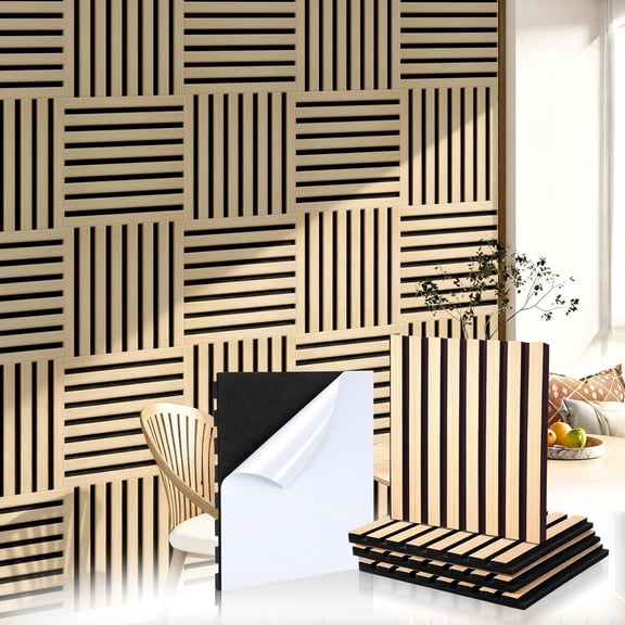 8 count  Peel and Stick Panels for Wall 11.8" x 12.6"  Acoustic Self Adhesive  Slat Soundproof Textured Wall Panels for Interior Decor and Ceilings Decoration(Oak)