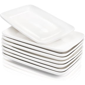 8 count Rectangular Plates 8 Inch Porcelain Platters, Dessert, Appetizer, Salad Plates White Serving Trays