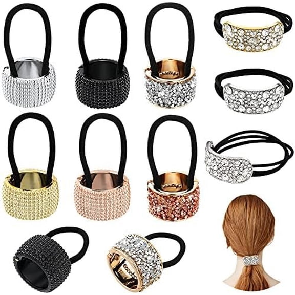8 count Rhinestone Ponytail Holder Ponytail Cuff Elastic Hair Ties Pony Tail Rhinestone Hair Accessories for Women Girls, Colors
