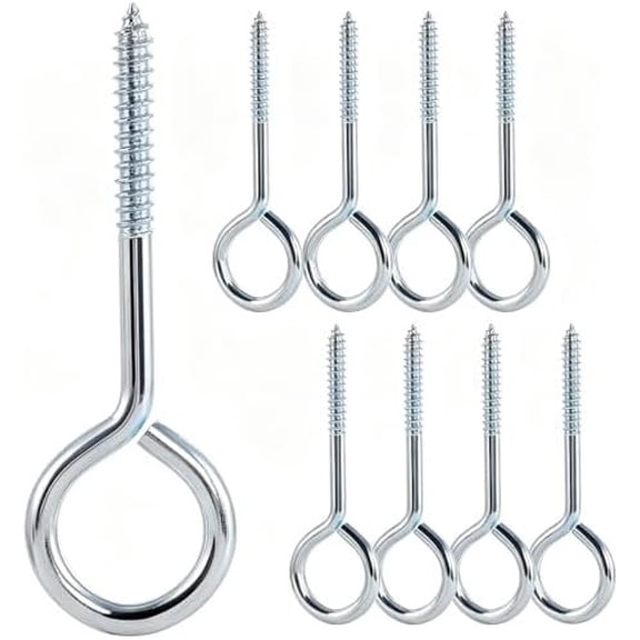 8 count Screw Eye Hooks, 3 Inches Eye Hooks, Heavy Duty Screw Eye Bolt, Eye Screws for Indoor Outdoor Use, 200Lbs Capacity (8pcs)