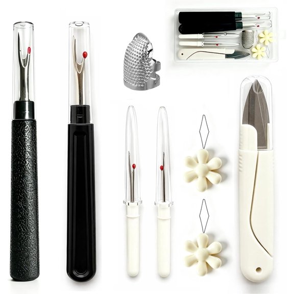 8 count Sewing Thread Ripper Kit, Includes 2 Large and 2 Small Seam Rippers, 2 Threaders, 1 Pair of , 1 Thimble