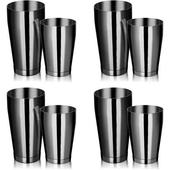 8 count Shaker Boston Shaker Set Professional Bartender Kit Bar Stainless Steel Drink Shaker Bartending Martini Tin with 18oz & 28oz Mixed Tool for Beginner(Black)