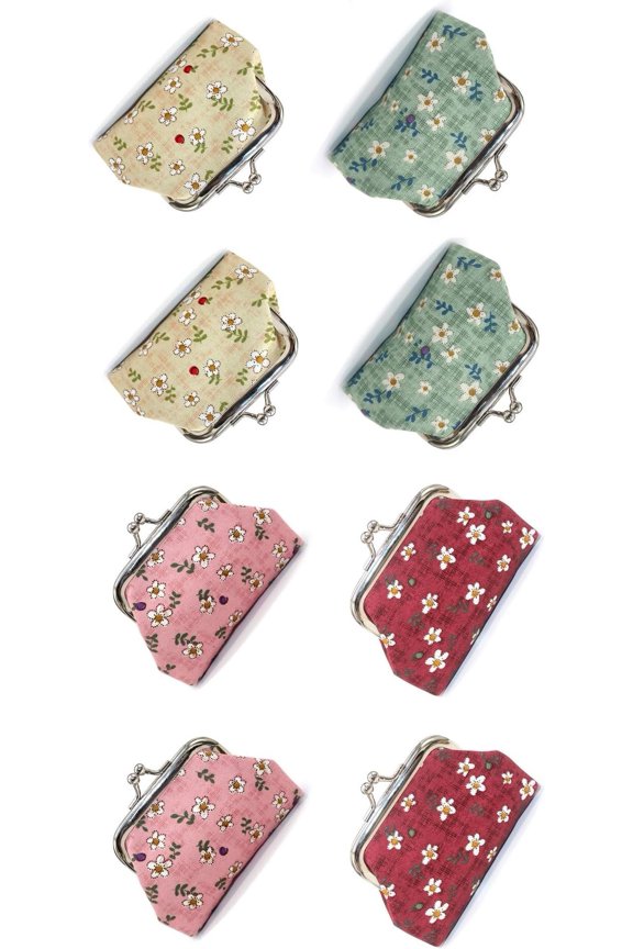 8 count Small Canvas Little Daisy Purses Present Bag with Clasp Lock Change Pouch Mini Wallet Trinkets Pouch