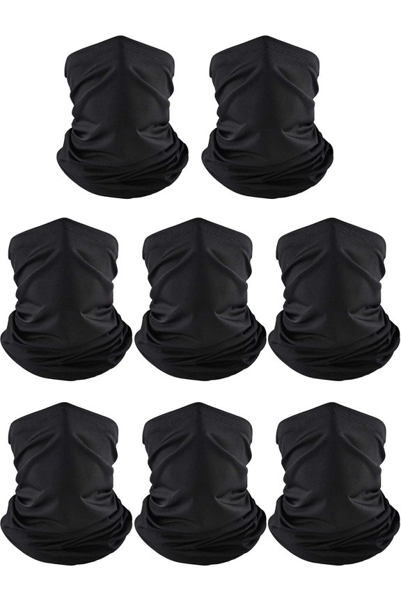 8 count Summer Camo  Gaiter Scarf Bandanas for Men Sun Hoods Balaclava Cooling Breathable  Mask Outdoor  (Simple, Black)