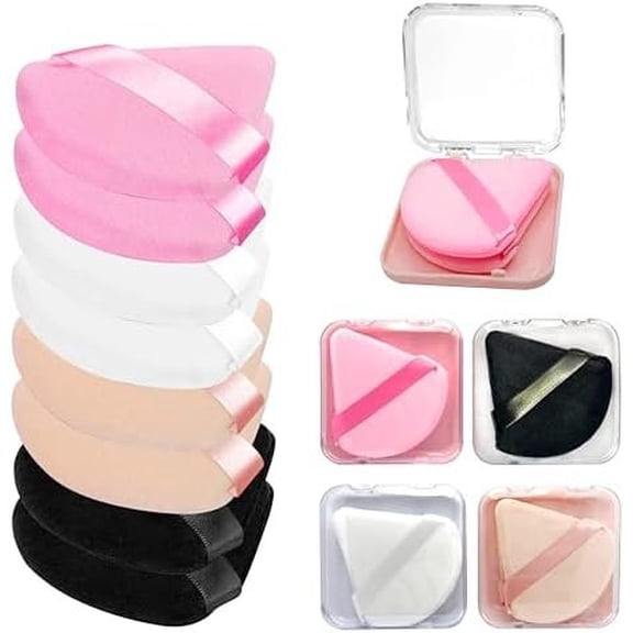 8 count Triangle Puff with 4 Travel Cases, Triangle Makeup Puff, Velour Makeup Sponge Blending Puff for Loose and Foundation, Beauty Makeup Tools (4 colors)