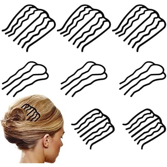 8 count U-Shape Hair Combs for Women's  Twist Updo and Bun  Styling (Black)