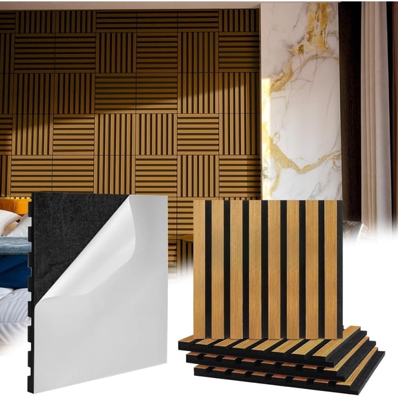 8 count Wall Panels Peel and Stick Self Adhesive Slat Acoustic Textured Panel for Interior Wall Paneling Decor and Ceilings Soundproof Fluted 11.8" x 12.6"(Brown)