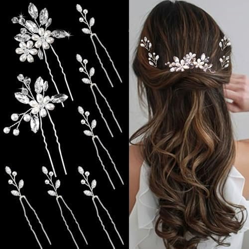 8 count Wedding Hair Pins for Bridal Rhinestone Wedding Hair Accessories for Brides Bridesmaids Women
