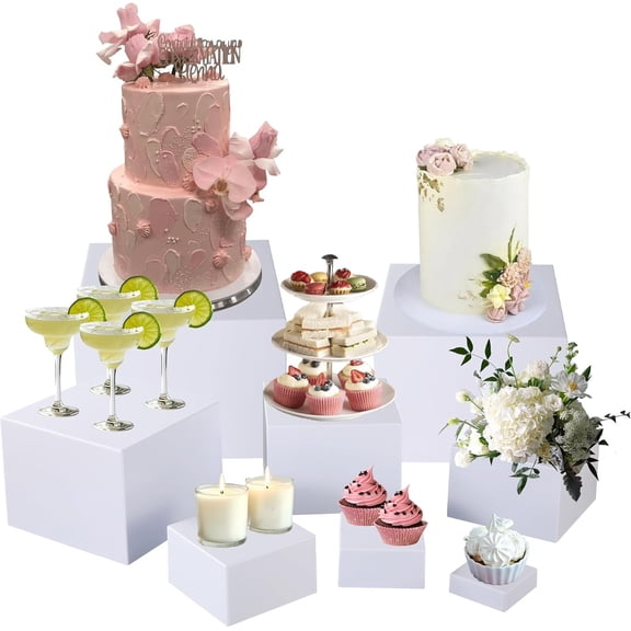8 count White Risers Set for Buffet Table, Buffet Risers and Stands, Stands for Party Catering Dessert, Nesting Cube Boxes (Size 10" 9" 8" 7" 6" 5" 4" 3")