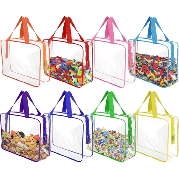 8 count XL-Large Clear Storage Bags with Zipper, PVC Organizer Bags with Portable Handle for Building , Puzzles, Board ,and Travel Storage (XL-Large)