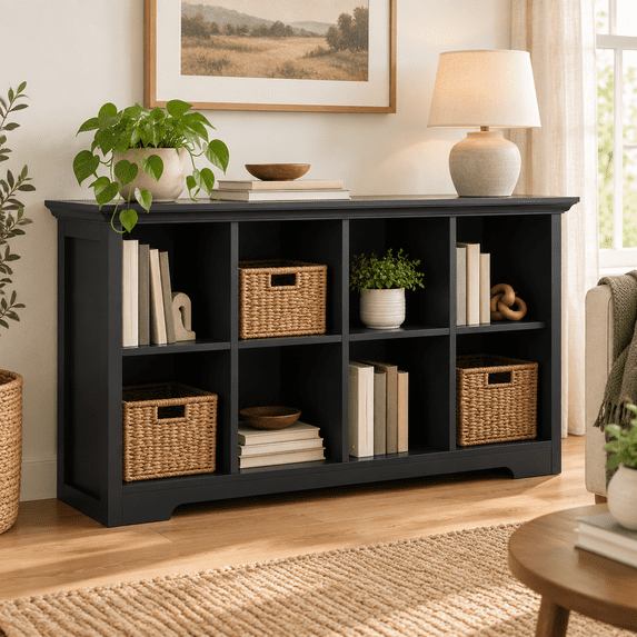 8-cube Open Bookcase With Base 2-tier Low Cabinet Black - Walmart.com