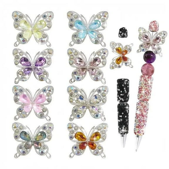 8 double-sided dazzling fresh butterfly beads, suitable for DIY jewelry, bracelet beads, necklaces, and bead pen craft projects, making jewelry beads charming