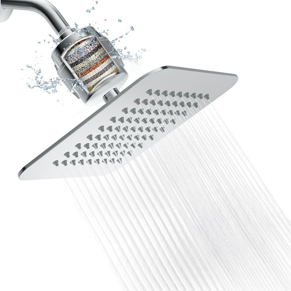 VXV 8" Filtered Rainfall Shower Head, 20 Stages Shower Filter, High Pressure Filtered Shower Head for Hard Water, Powerful Shower Head with Filters, Chrome
