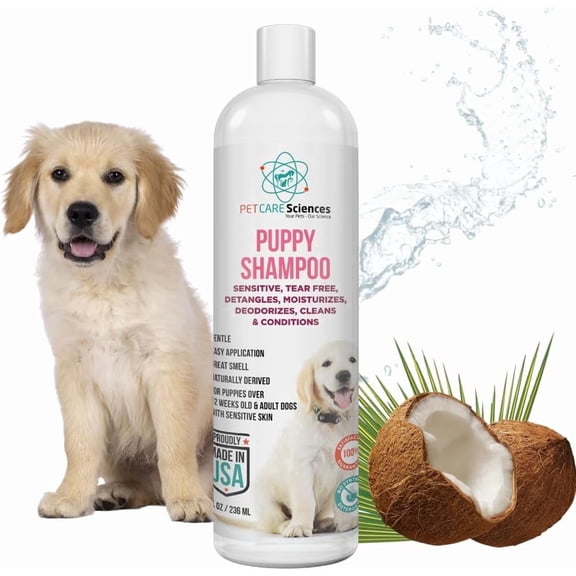 8 fl oz Tearless Puppy Shampoo and Conditioner - Anti Itch Dog Shampoo Sensitive Skin - Coconut Oil Oatmeal Pet Shampoo for Puppies