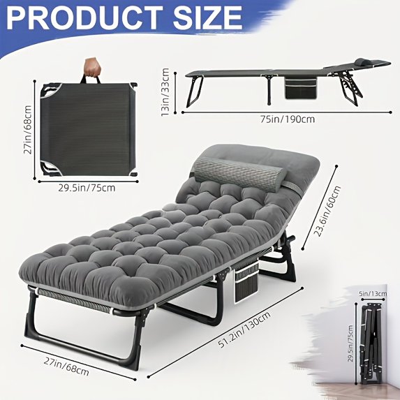 8-foot/10-foot Stand 70.4-inch/74-inch 450/500/550/600LBS Heavy-duty Folding Bed, Camping Bed With Flip-up Mattress (mattress Included), Portable Guest Bed, Suitable For Teenagers, Adults, Travel