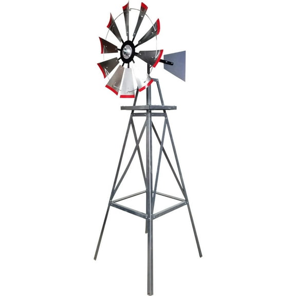 8-foot Tall Windmill w/Plain Tail and Metal Stand