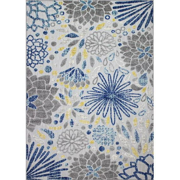 8 ft. 6 in. x 11 ft. 6 in. Veranda Floral Transitional Polypropylene Power Loom Rectangle Area Rug, Ivory & Blue