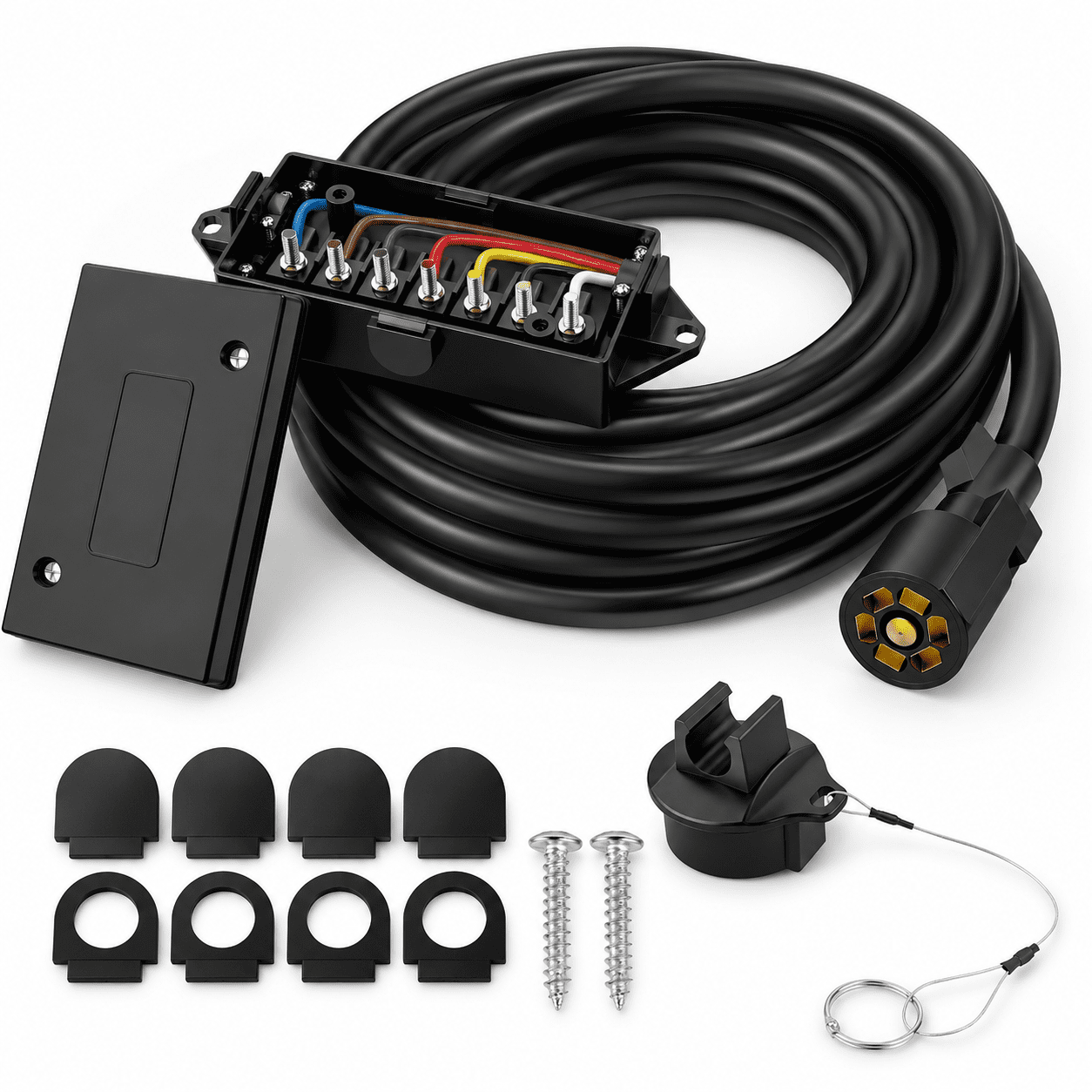 Junction Bar Kit 8 ft 7 Way Trailer Wiring Harness Kit with Junction Box and 7 Pin Plug ...