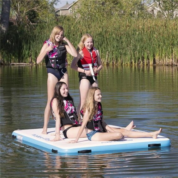 8 ft. Air Inflatable Deck with Pump, White & Blue