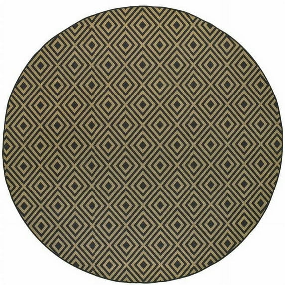8 ft. Black Geometric Stain Resistant Indoor & Outdoor Round Area Rug Black and Tan