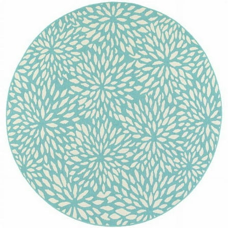 8 ft. Blue Floral Stain Resistant Indoor & Outdoor Round Area Rug - Blue - 8 ft.