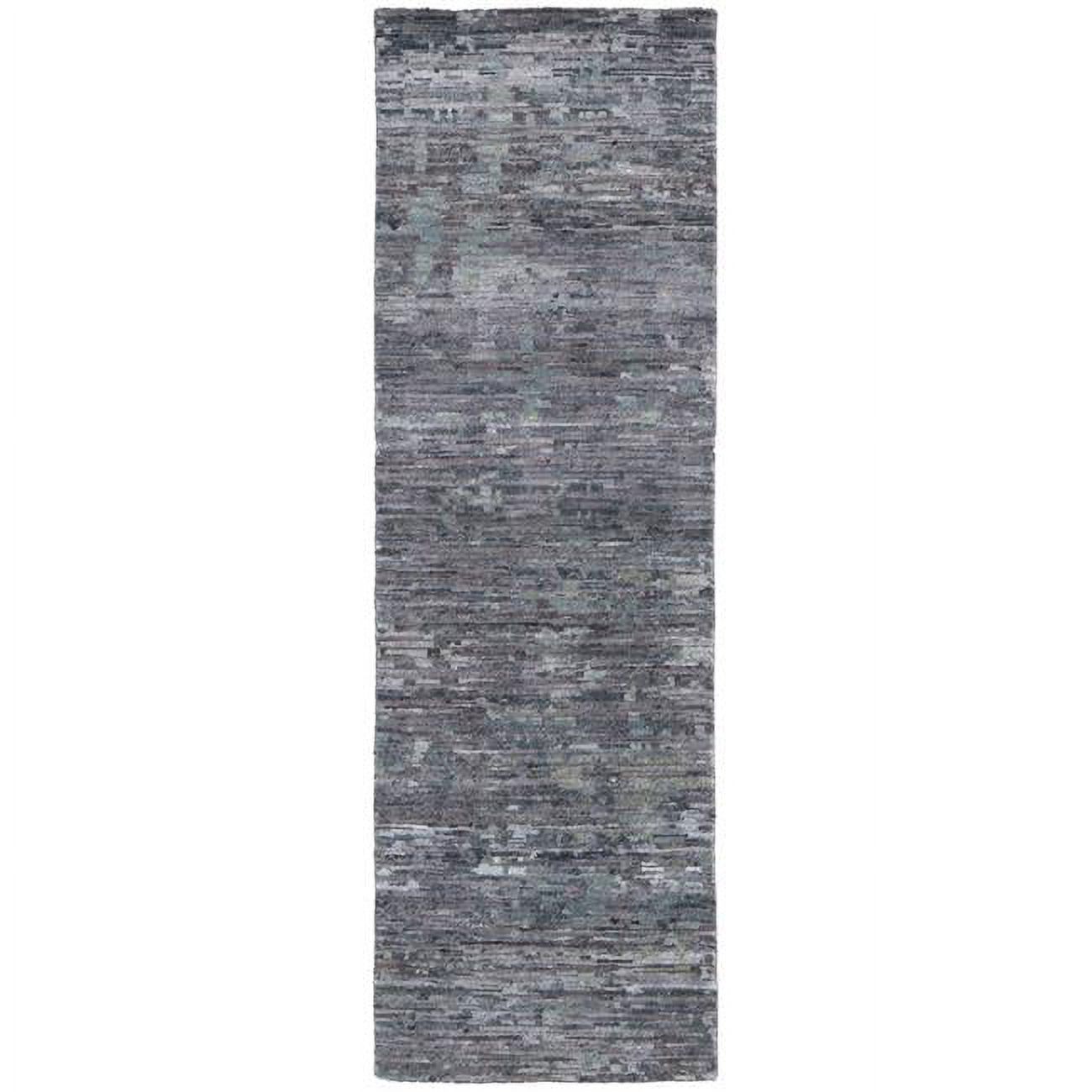 8 ft. Blue & Gray Wool Abstract Hand Knotted Runner Area Rug Blue and