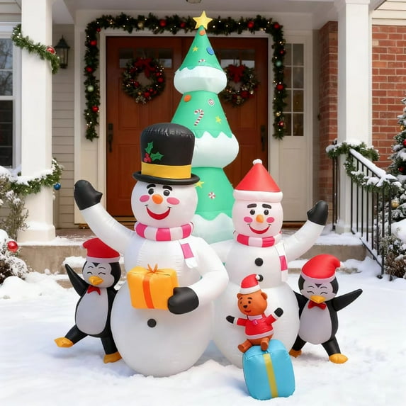 Magotan 8ft Christmas Inflatables Outdoor Decoration Snowman Family Christmas Blow Ups with Built in LED Lights Xmas Garden Yard Lawn Decoration