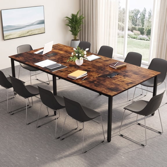 8 ft Conference Room Table for 8-10 People, Rectangular Meeting Boardroom Table for Office,Rustic Brown