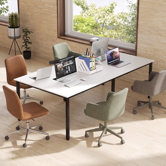 8 ft Conference Room Table for 8-10 People, Rectangular Meeting Boardroom Table for Office,White
