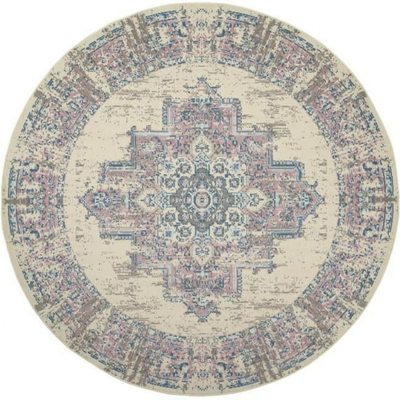 8 ft. Damask Power Loom Round Rug, Pink