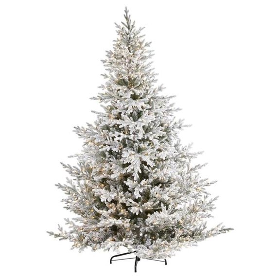 8 ft. Flocked Fraser Fir Artificial Christmas Tree with 800 Warm White Lights & 4892 Bendable Branches, Green